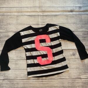 Justice Black White Striped Pink S Long Sleeve T-shirt Top Sequin Size 8/10 Med